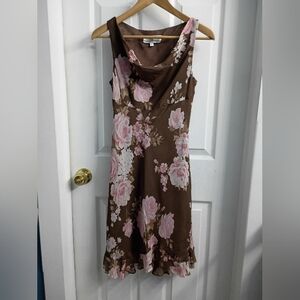 90s Girly Floral Brown and Pink Sleeveless Dress